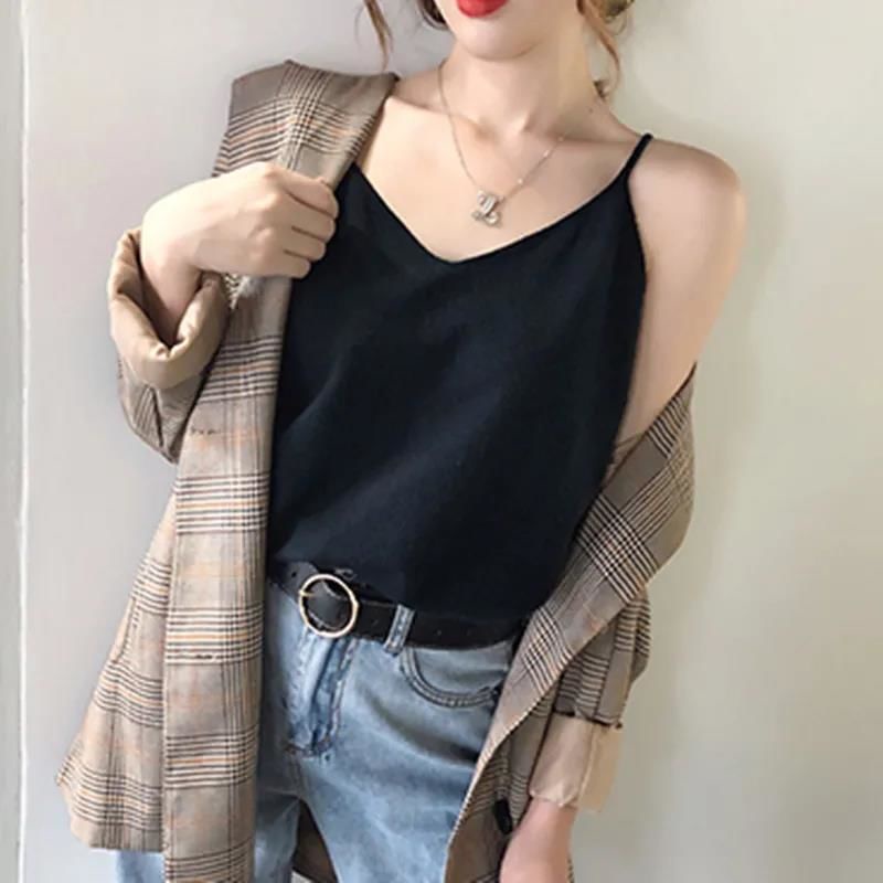 Áo Hai Dây Dệt Kim Màu Sắc Đơn Giản Thời Trang