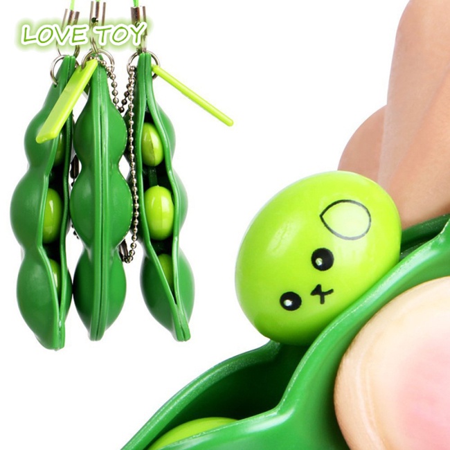 Móc Khóa Hạt Đậu Hà Lan Màu Xanh Lá Dễ Thương Giúp Giảm Căng Thẳng
