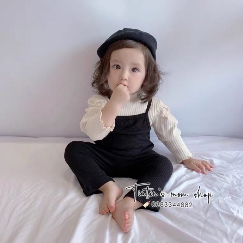 Sét yếm len kèm áo len tay bồng cho bé gái 3-24M