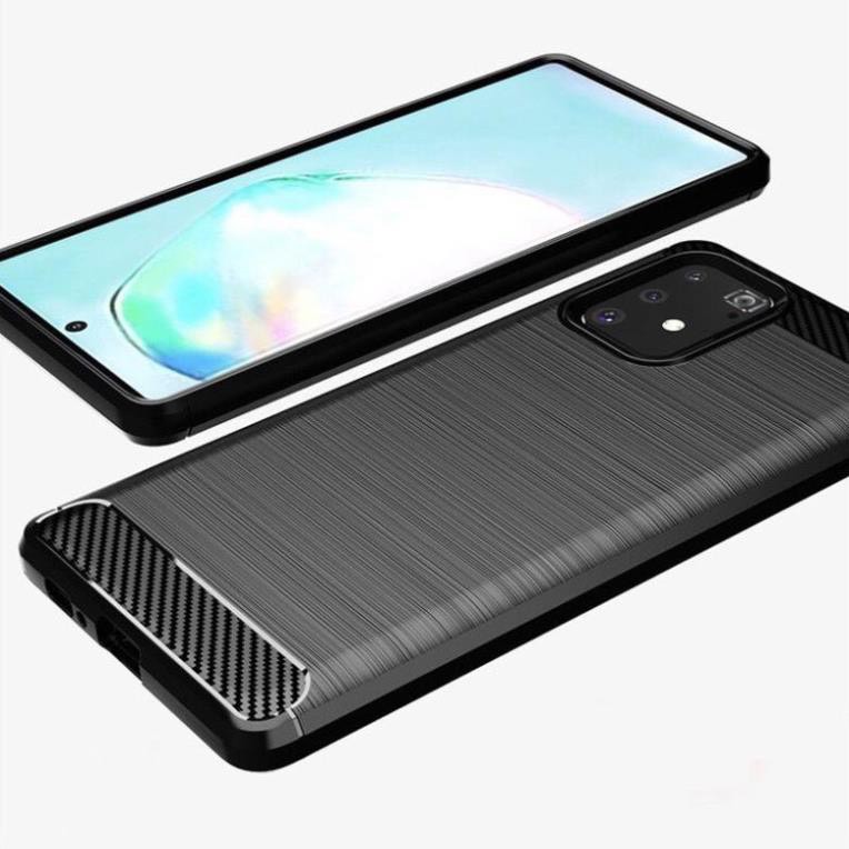 Ốp lưng dẻo Samsung Galaxy S10 Lite vân sợi cacbon chống sốc, chống vân tay Rugger Amor