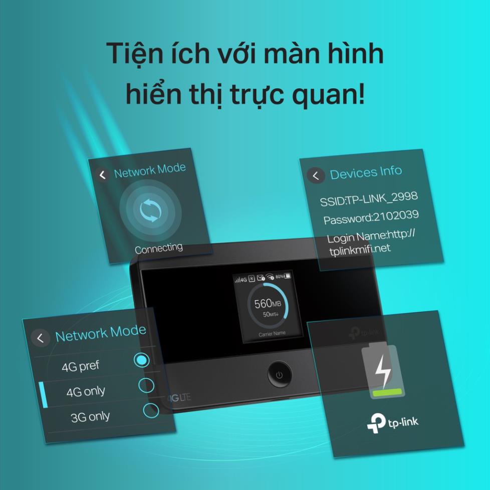 Bộ phát Wifi di động TP-Link M7350 Dùng sim 3G/4G, Tốc độ mạng LTE 150Mbps, Pin 2000Mah, 10 người kết nối cùng lúc