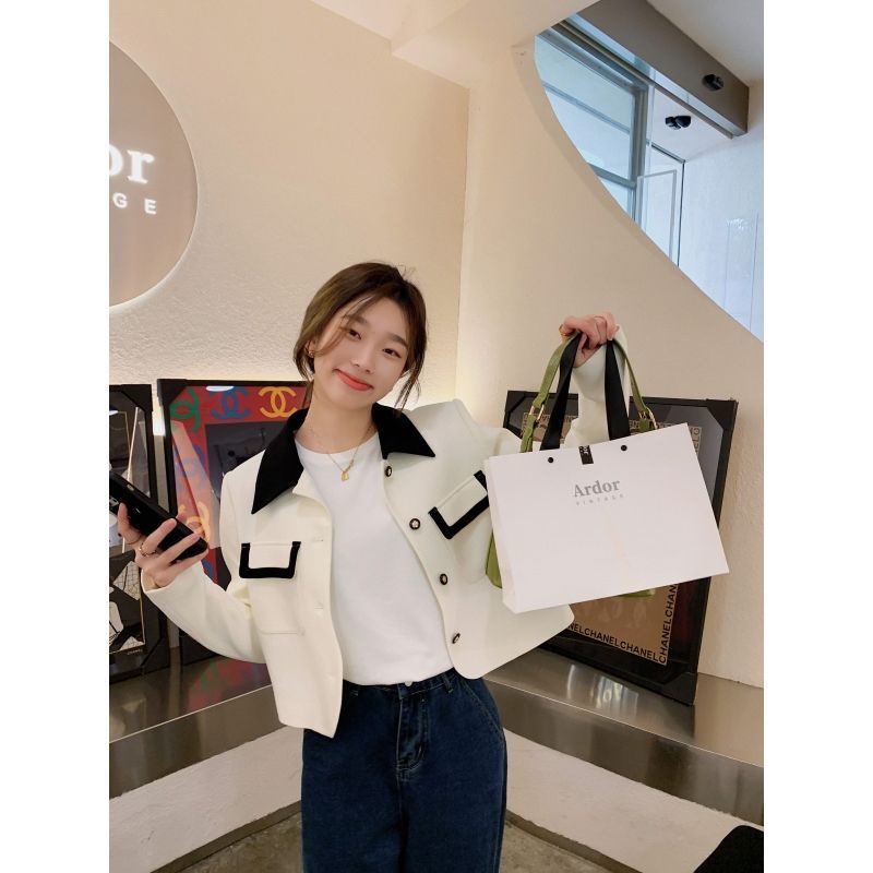 Áo Khoác Dáng Ngắn Form Ôm Phối Màu Tương Phản Thời Trang Hàn Quốc Cho Nữ