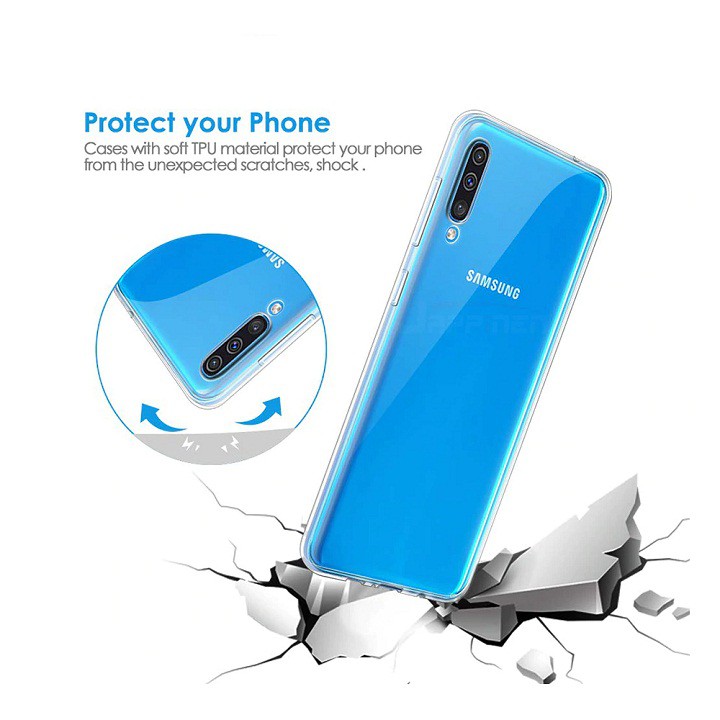 Ốp lưng dẻo trong suốt cho Samsung Galaxy A50 hiệu Ultra Thin mỏng 0.6mm, chống trầy xước
