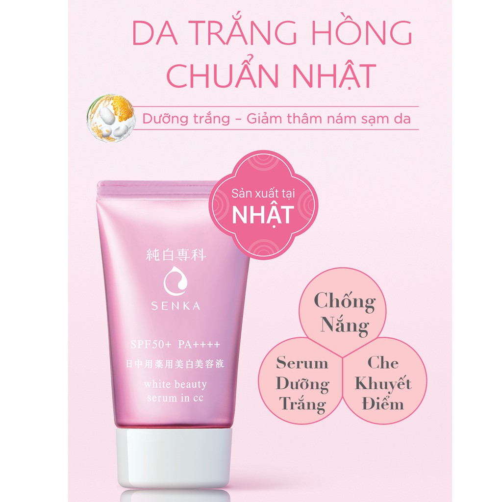 Serum d­ưỡng trắng ban ngày dạng CC, Senka White Beauty Serum In CC 40g (chai hồng, Code: 15838)