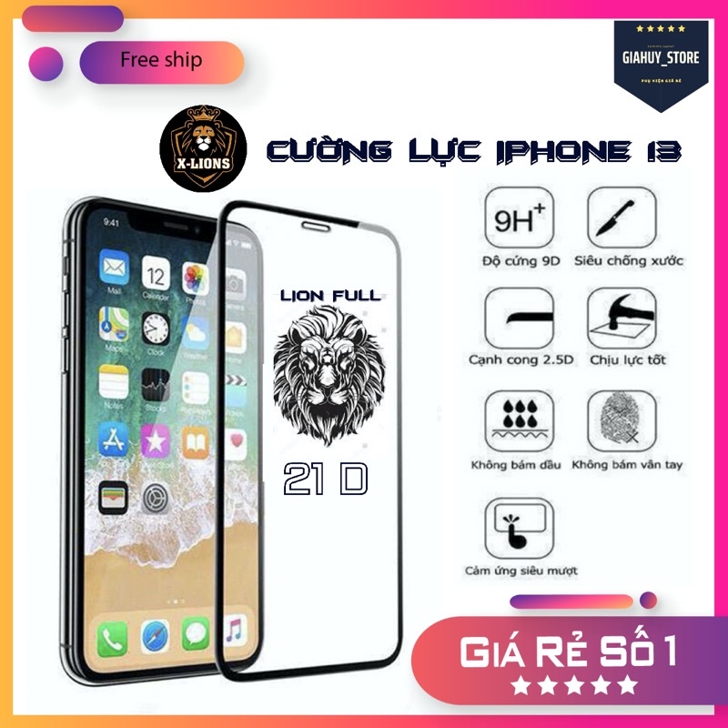 Kính cường lực IP 13 Mini/ 13 Pro/ 13 6.1/ 13 Pro Max full màn X-Lion hàng cao cấp độ cứng 9H chống xước tuyệt đối