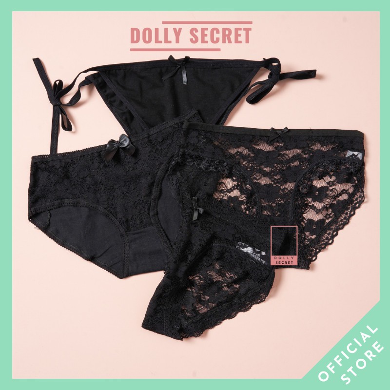 Hộp 4 quần lót nữ nơ ren gợi cảm cao cấp buộc dây mềm mại xuyên thấu EVA DOLLY SECRET QL030