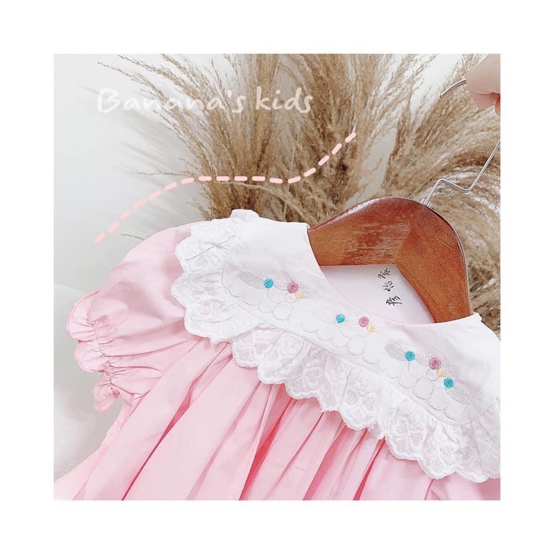 Sét 2 váy thô Babydoll xuất Hàn thêu hoa kẹp nơ hai bên + quần đi kèm