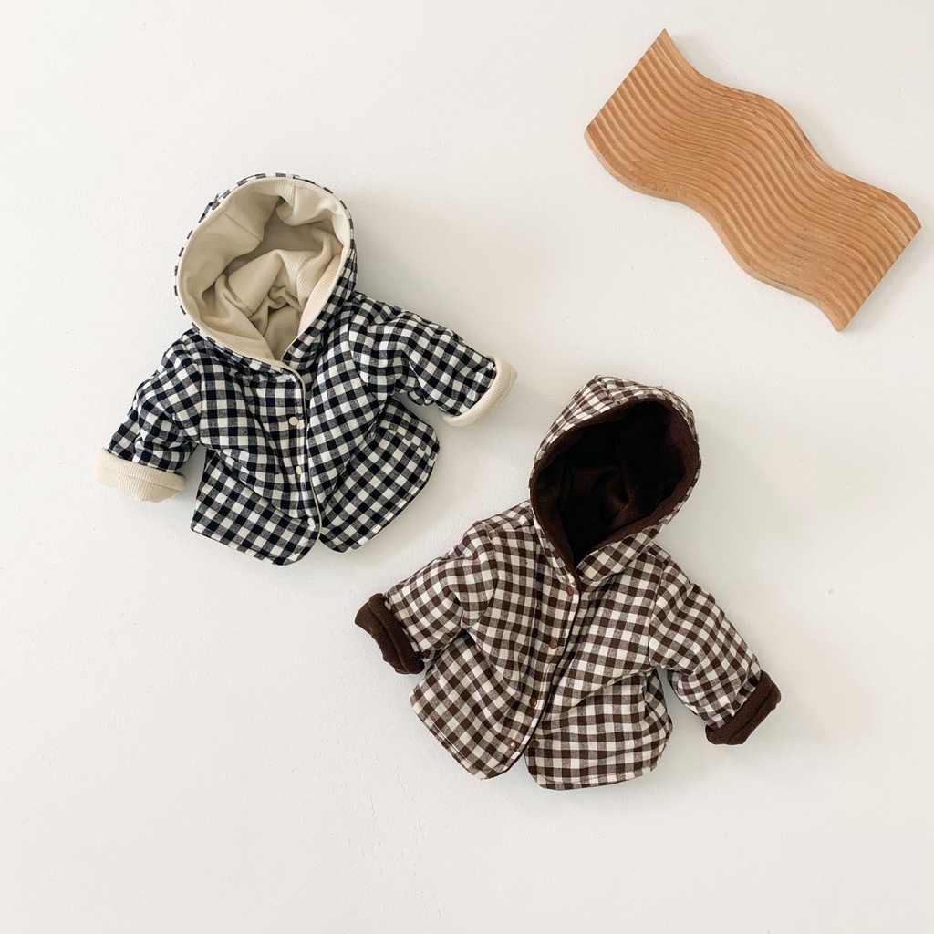 Áo Khoác Mùa Đông Bằng Cotton Họa Tiết Kẻ Sọc Hai Cách Mặc Cho Bé Sơ Sinh