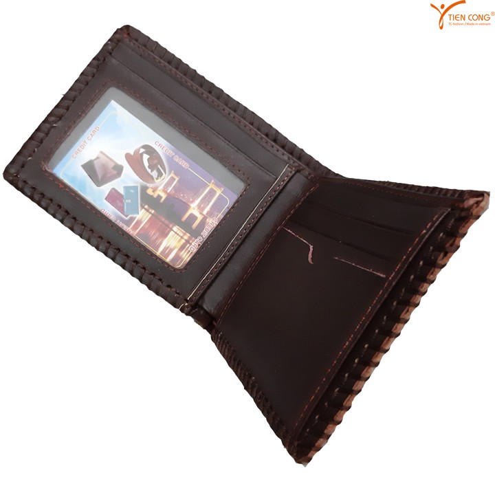 Ví Nam Ngang Da Bò May Viền Chữ U Tien Cong Màu Nâu - TCN1020