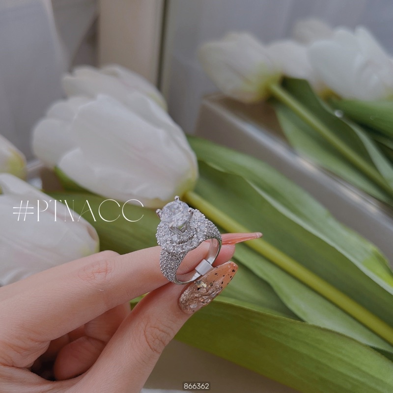 Nhẫn xi bạch kim đính full soàn tấm, nhẫn nữ đế tròn .PTNACC.