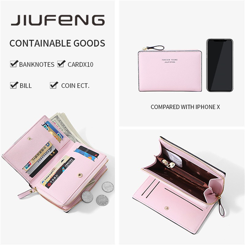 JIUFENG Ví da PU kiểu dáng đơn giản thanh lịch dành cho nữ | BigBuy360 - bigbuy360.vn