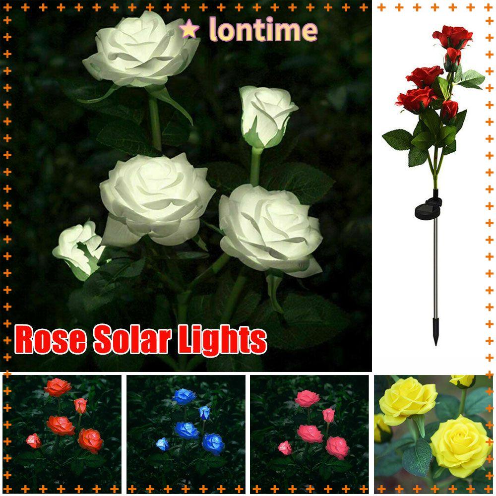 LONTIME 5 Heads Colorful Flower LED Lamp 5 Heads Landscape Lamps Rose Solar Lights Realistic for Garden Patio Yard Pathway Waterproof Lawn Decoration Outdoor Decorative Light/Multicolor