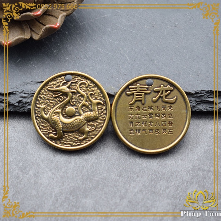 Móc Khóa Tứ Đại Thánh Thú Thanh Long, Bạch Hổ, Chu Tước, Huyền Vũ Bản Tròn Đồng Nguyên Khối - Tâm Phong Thủy