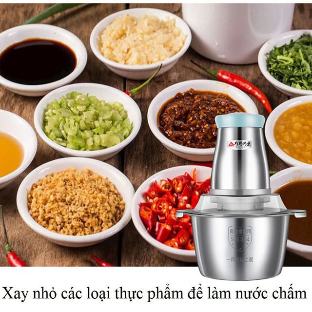 Máy xay thịt,Máy xay thịt đa năng cối inox, 4 lưỡi xay mạnh mẽ