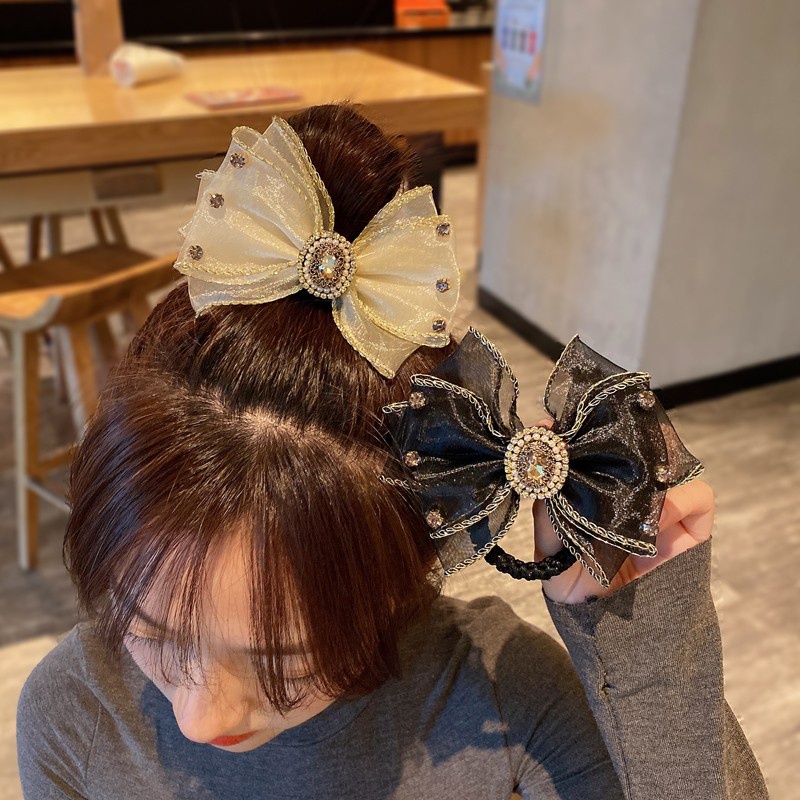 Dây Buộc Tóc Da Đính Đá Pha Lê Phong Cách Hàn Quốc Cho Nữ