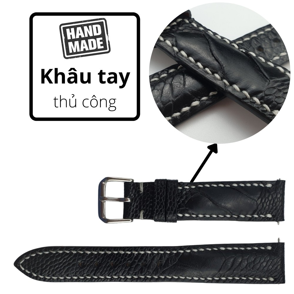 Dây da đồng hồ Vnstrap dây đồng hồ 18mm 20mm 22mm handmade da đà điểu dây đeo gia xịn cao cấp đẹp giá rẻ BigBird