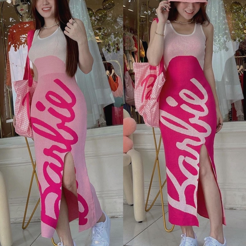 Váy Len Sát Nách Barbie Xẻ Đùi Quảng Châu Sang Chảnh, Màu Phối Đẹp Độc Lạ