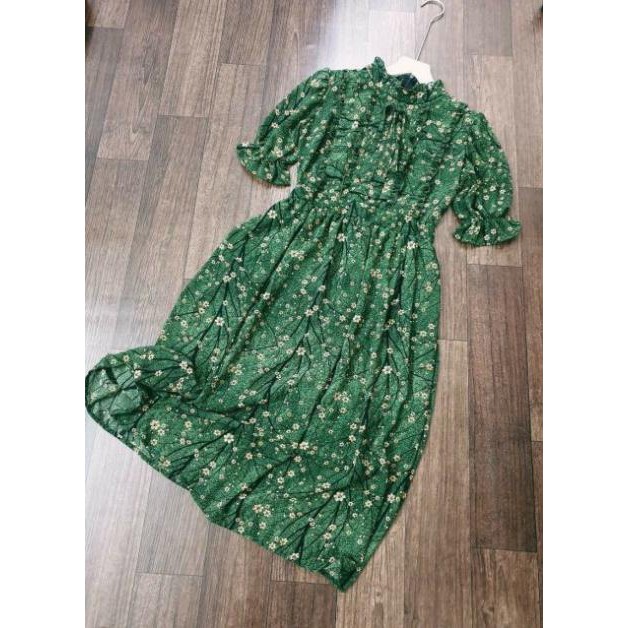 Váy hoa nhí xanh maxi