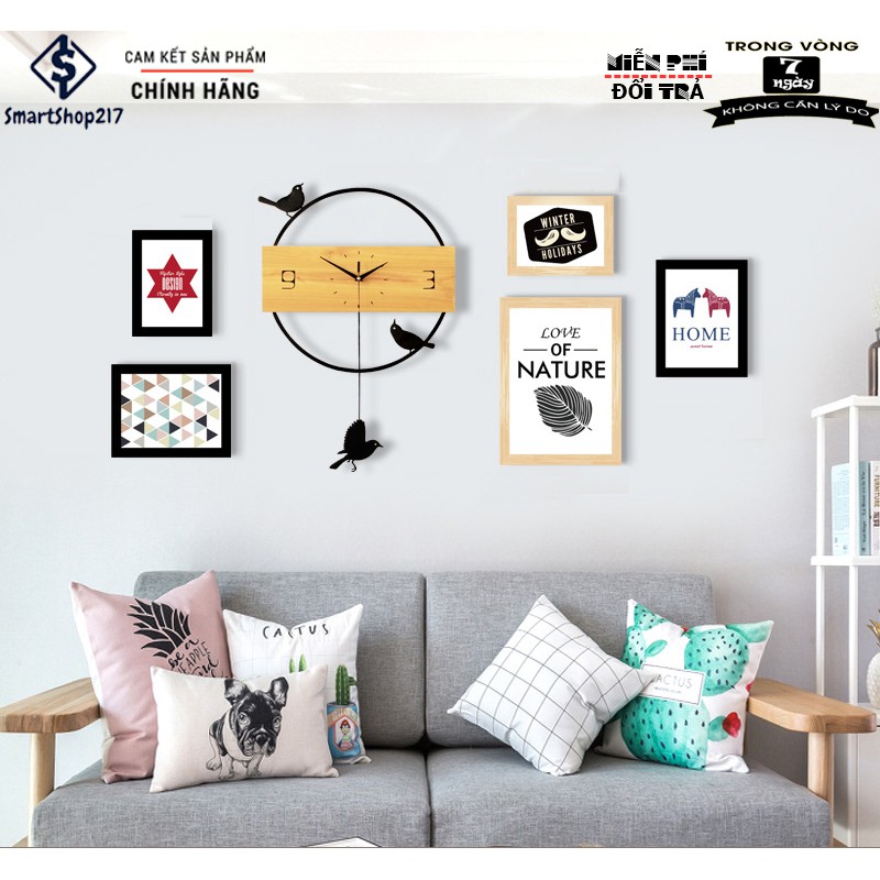 [DH-008] Đồng Hồ Treo Tường Quả Lắc Chim Én (Tặng Decal trang trí + Bộ Kim dự phòng + Đinh treo chống hỏng tường)