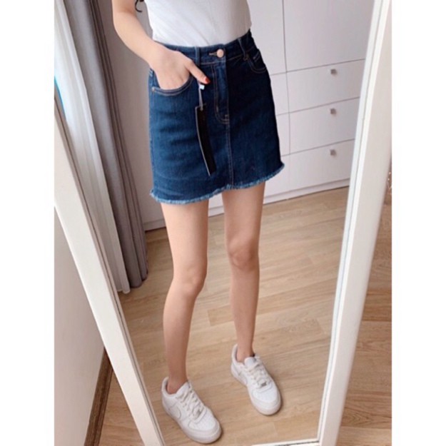 (Size Đại 32~36)Quần Váy Jean Bigsize Co Giãn Mạnh - Màu Xanh Đậm Tua Lai - LƯNG CAO