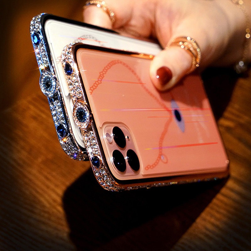 Ốp Điện Thoại Acrylic Khung Kim Loại Đính Đá Lấp Lánh Cho iPhone 11 Pro Max X XR XS Max 6 6s 7 8 Plus SE 2020