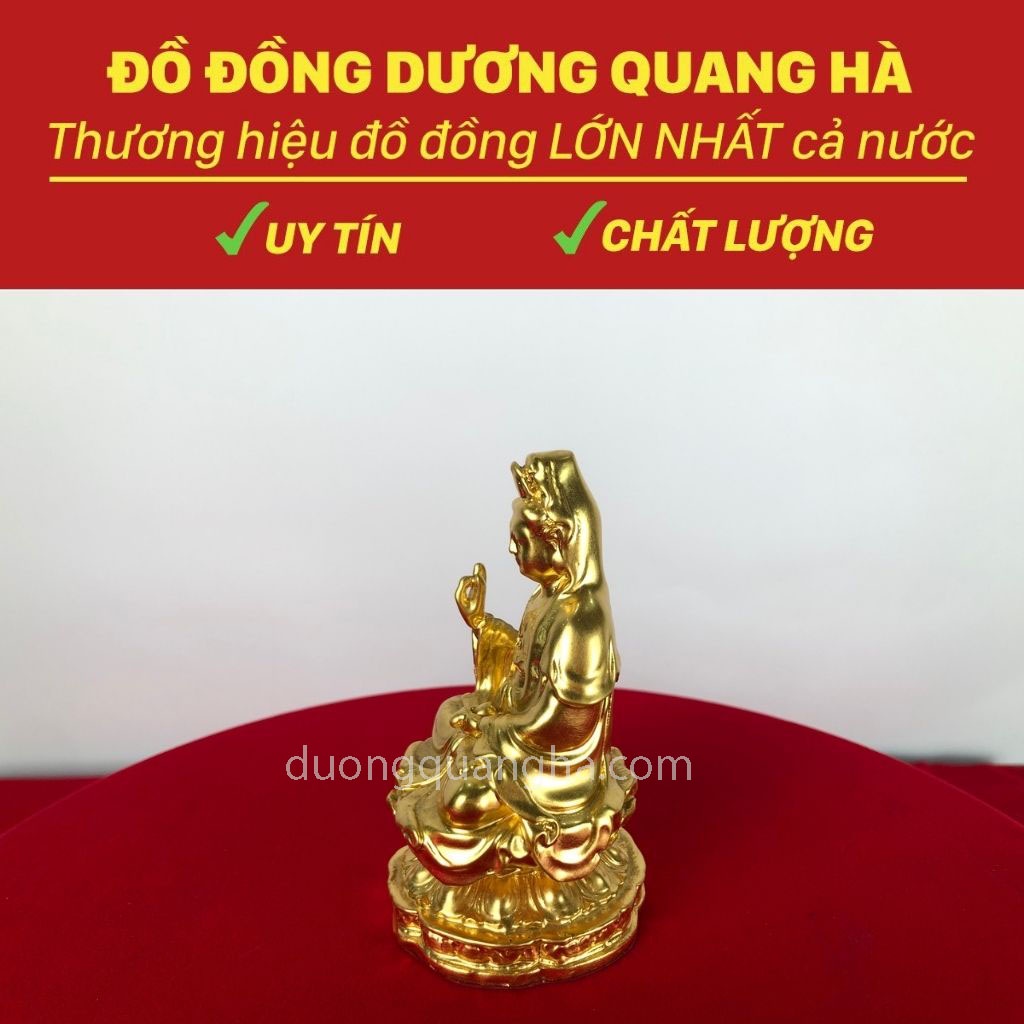 Tượng Phật Quan Thế Âm Bồ Tát Ngự Đài Sen Dát Vàng Chất Liệu Đồng Đỏ Kích Thước 106mm