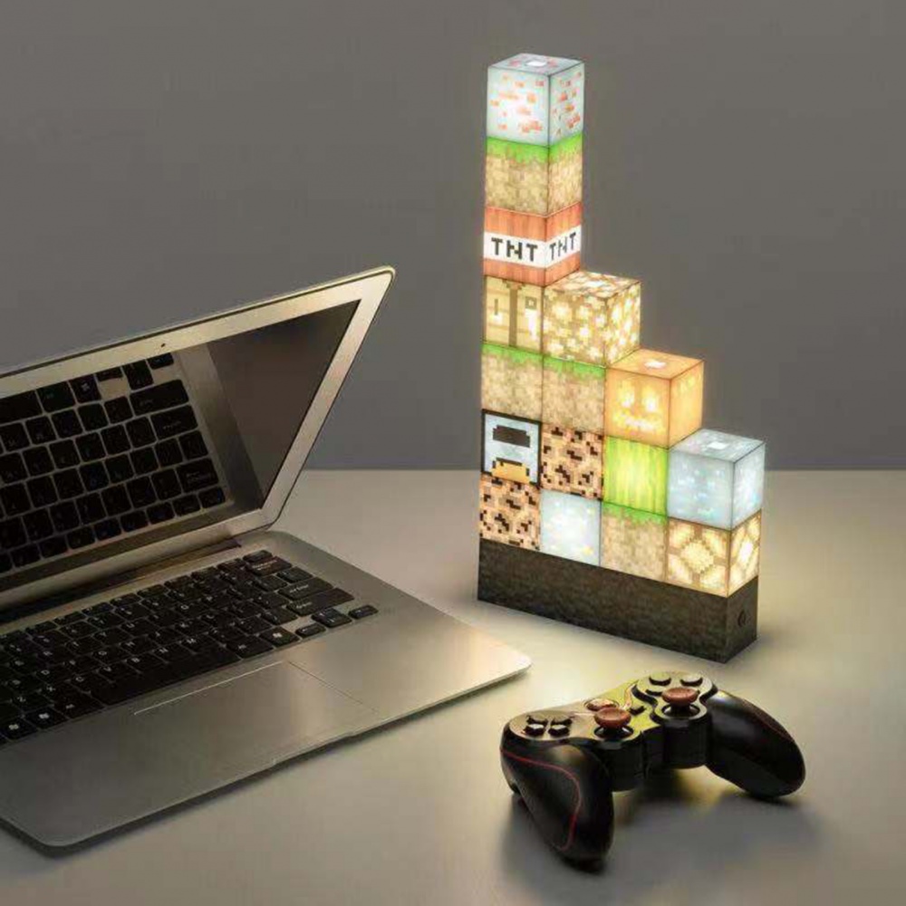 Đèn ngủ để bàn hình Minecraft sạc USB trang trí nhà cửa