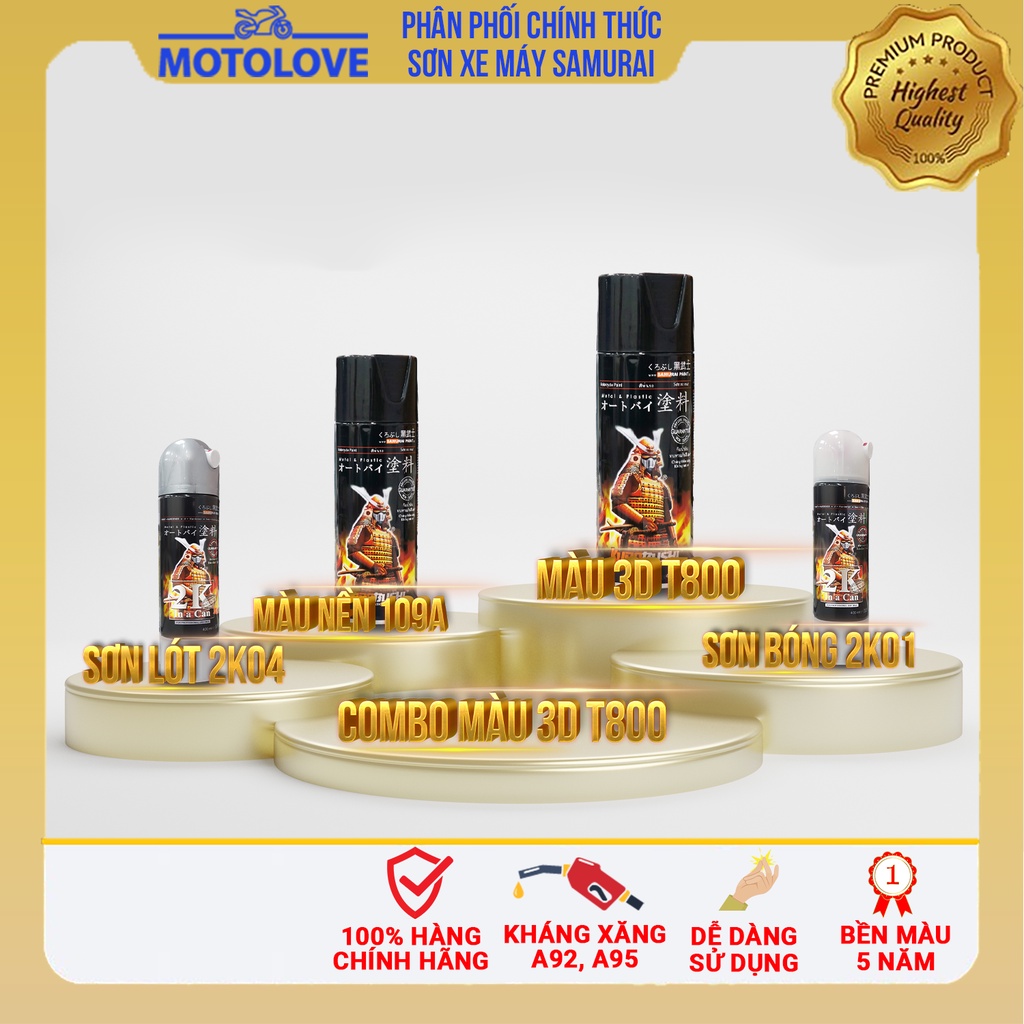 Combo Sơn Samurai 3D xanh T800****loại 2K chuẩn quy trình độ bền 5 năm gồm 4 chai 2K04 - 109A - T800- 2K01 nhập khẩu.