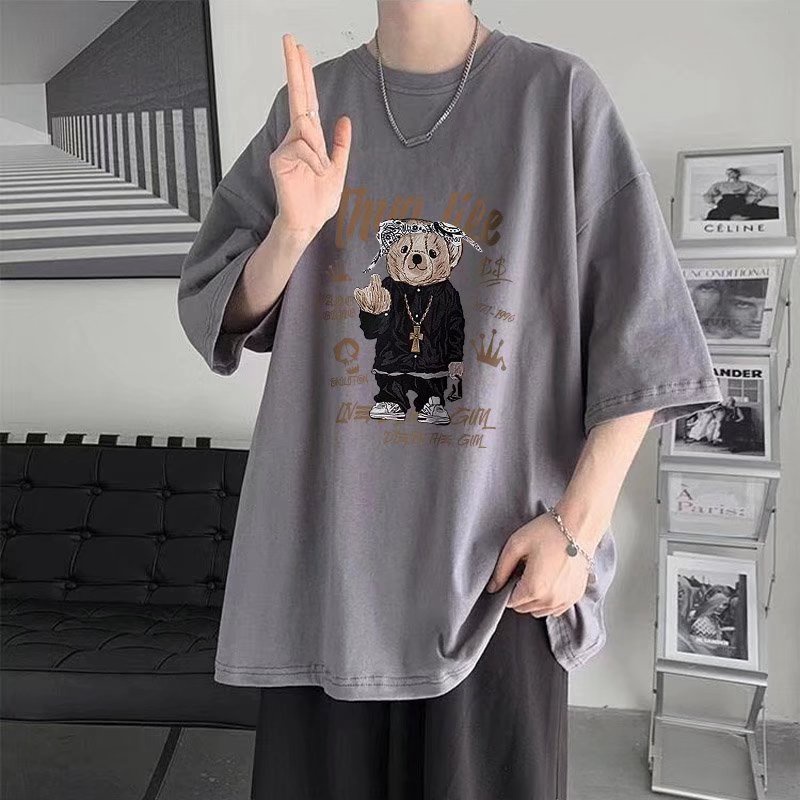 Áo Thun Tay Ngắn Cổ Tròn Họa Tiết Gấu Hoạt Hình Thời Trang Dành Cho Nam Size M-8XL