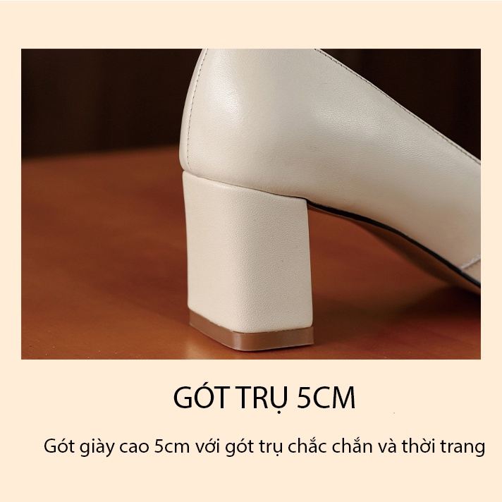 Giày cao gót DEMIN giày cao gót cao cấp mũi vuông gắn nơ xinh xắn đế 6cm - KCG053