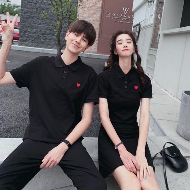 Đồ cặp nam nữ váy xòe cổ bẻ kiểu polo phối cùng áo thun polo nam | BigBuy360 - bigbuy360.vn