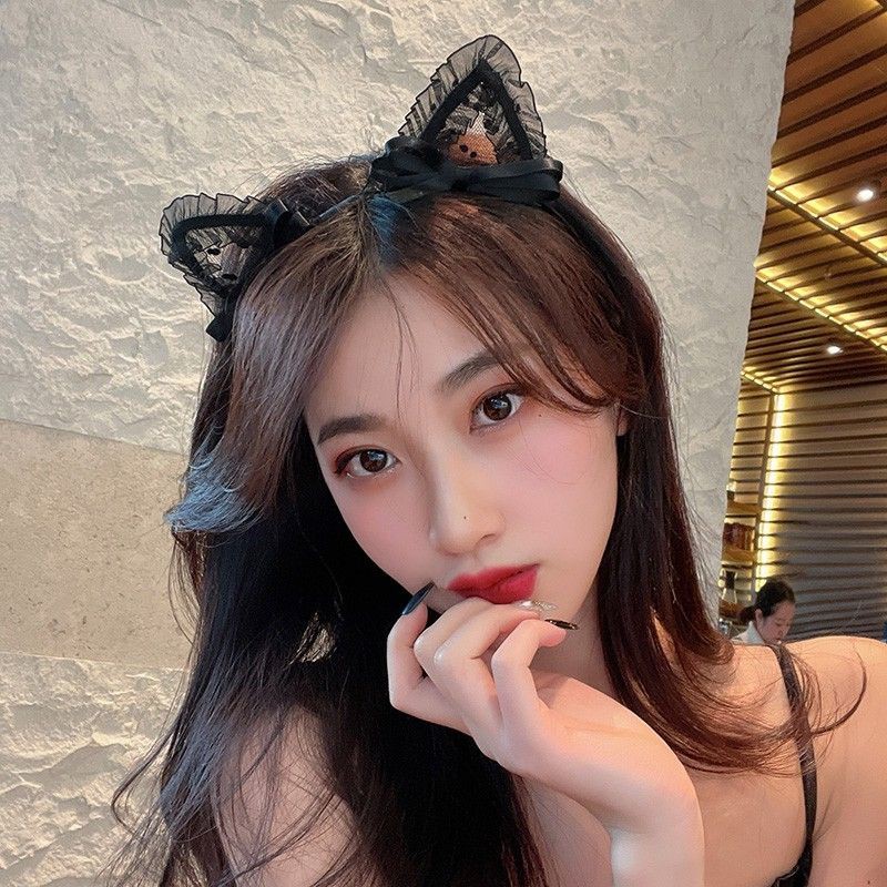 bờm tai mèo băng đô kèm nơ chấm bi đen