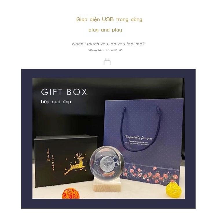 № Đèn ngủ hình quả cầu pha lê dải ngân hà, mặt trăng để bàn, decor trang trí