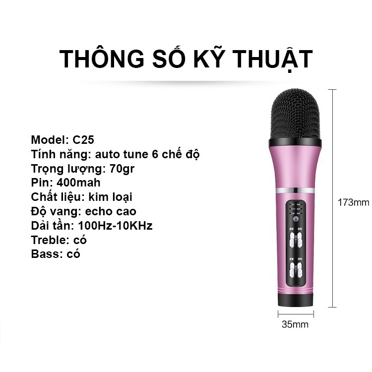 Micro Livestream C25, Mic Thu Âm Hát Livestream Tích Hợp Sound Card Có Auto-tune, Chỉnh Giọng, Nhỏ Gọn Tiện Dụng