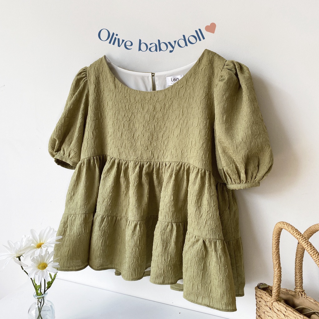 Áo babydoll tay ngắn tơ xước màu đen LENCLOTHING 8364