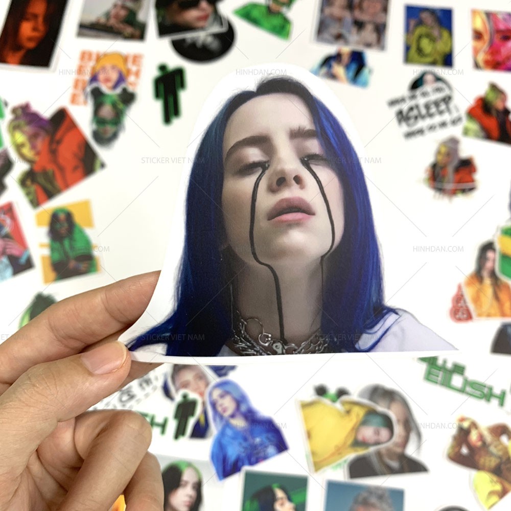 50 Sticker Billie Eilish dán nón bảo hiểm, dán xe, tem dán đàn guitar, xe cub hình dán, tem dán chống nước trang trí