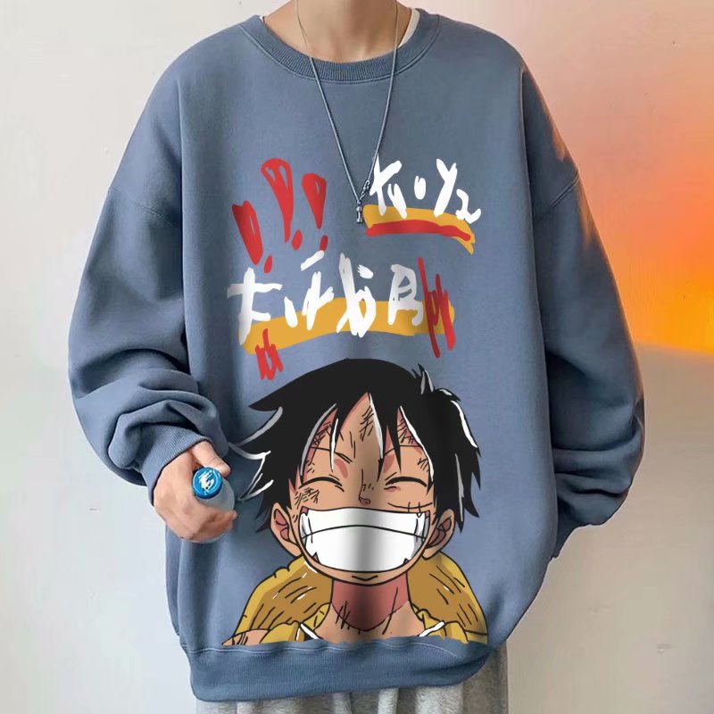 Áo Sweater Dài Tay Cổ Tròn Dáng Rộng 45kg-110kg Họa Tiết Hoạt Hình One Piece Thời Trang Mùa Thu Đông Nhiều Màu