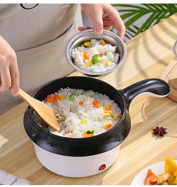 NỒI LẨU MINI CA MÌ CÁN DÀI KÈM GIÁ HẤP SIZE 18CM CÓ TAY CẦM SIÊU TIỆN DỤNG
