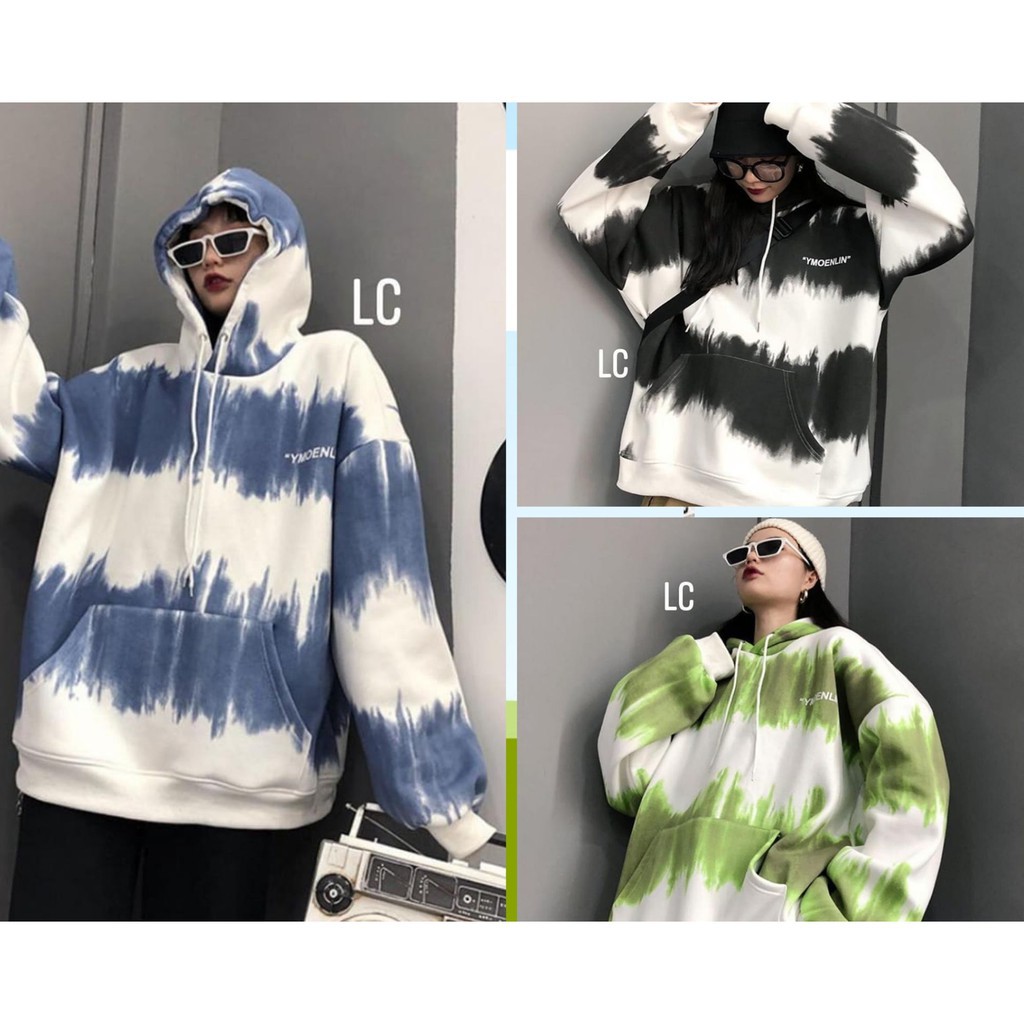 Áo hoodie phối màu có mũ unisex dáng rộng thu đông AK16