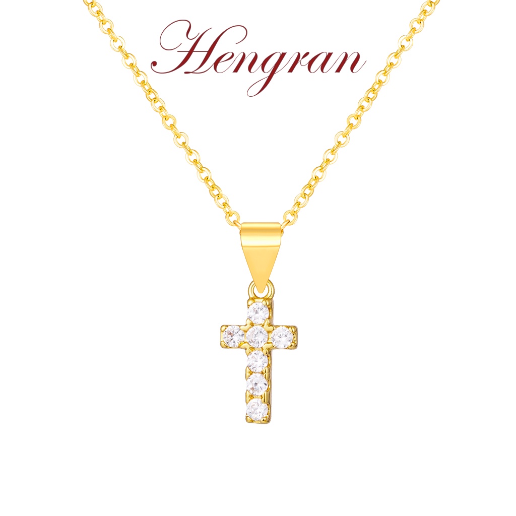 Dây chuyền HENGRAN 1GN mạ vàng 18K mặt hình thánh giá đính đá thời trang dành cho nữ