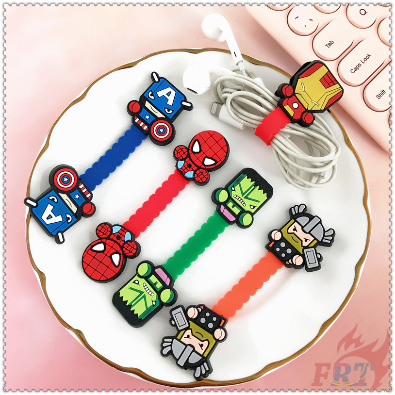 ◐ Dụng Cụ Quấn Dây Cáp Hình Siêu Anh Hùng Marvel &amp; DC ◑ 1 Kẹp Quấn Dây Cáp Tai Nghe / Dây Sạc Hình Iron Man / Captain America / Spider Man / Superman
