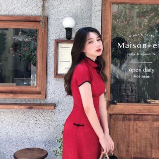 Đầm đỏ sườn xám cách tân siêu hot 2020