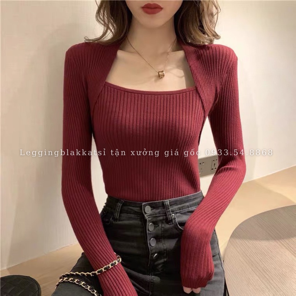Áo len Tăm dệt kim cổ vuông dài tay 3429
