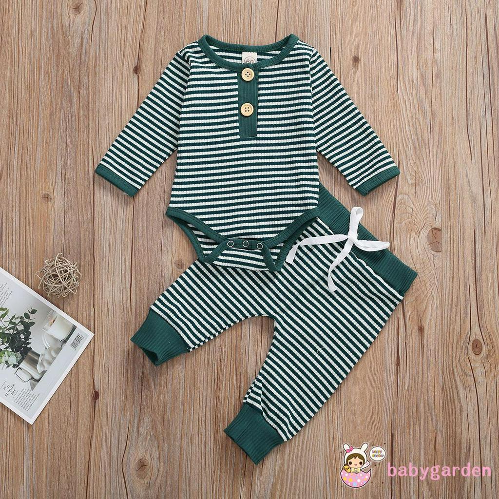 Set Áo Liền Quần &amp; Quần Dài Sọc Ngang Cho Bé Trai