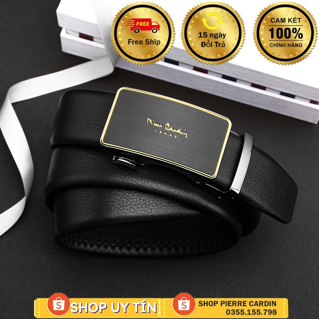 Thắt lưng Pierre cardin chính hãng viền vàng,hộp gỗ
