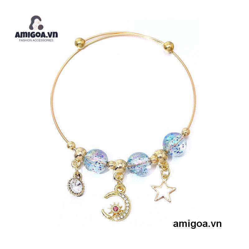 Vòng Đeo Tay Đính Hạt Họa Tiết Mặt Trăng / Ngôi Sao Phong Cách Hàn Quốc