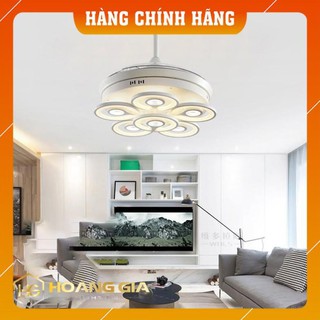Quạt trần đèn dấu cánh, quạt trần phòng khách Bánh Trôi- cánh cụp cánh xòe có 3 chế độ ánh sáng -điều khiển từ xa