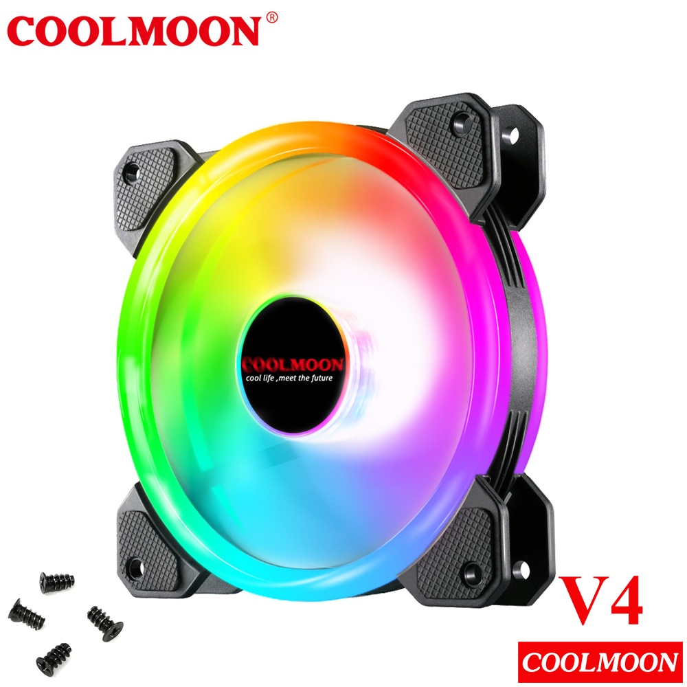 Quạt Tản Nhiệt, Fan Led ARGB Coolmoon V4 - Led Dual Ring (Led tâm + Led viền) - Tặng kèm ốc vít