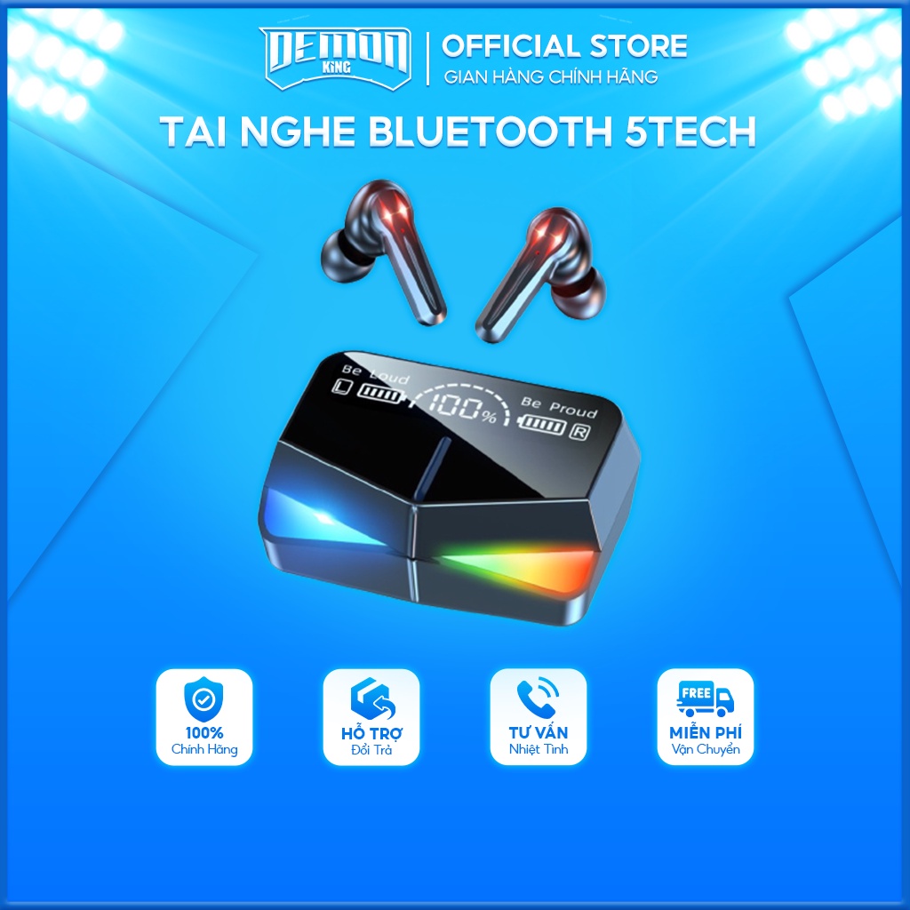 Tai nghe bluetooth gaming monster 5TECH không dây giảm tiếng ồn,âm thanh HIFI,màn hình led RGB tráng gương,chế độ kép
