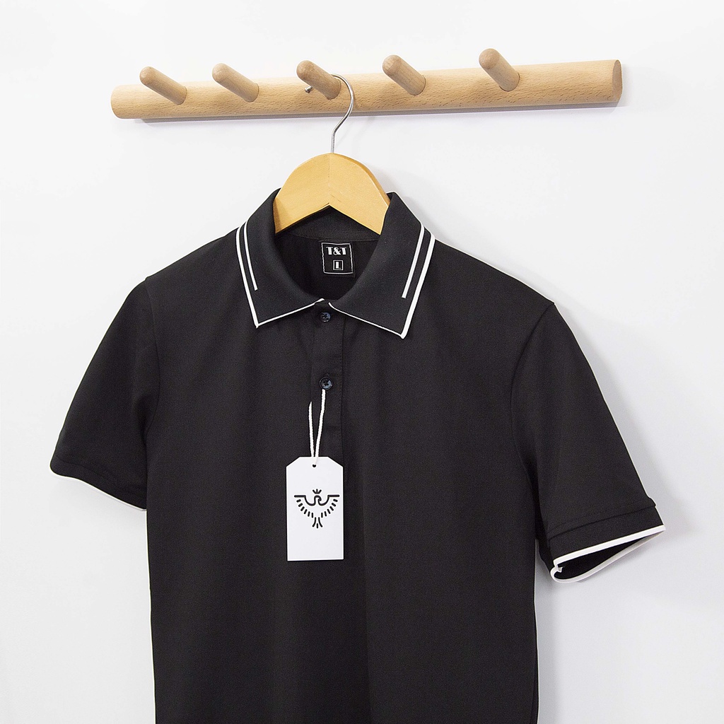 Áo polo nam áo thun nam có cổ tay ngắn phối vai đen trắng kiêu dáng hàn quốc chất cotton co dãn thoáng mát